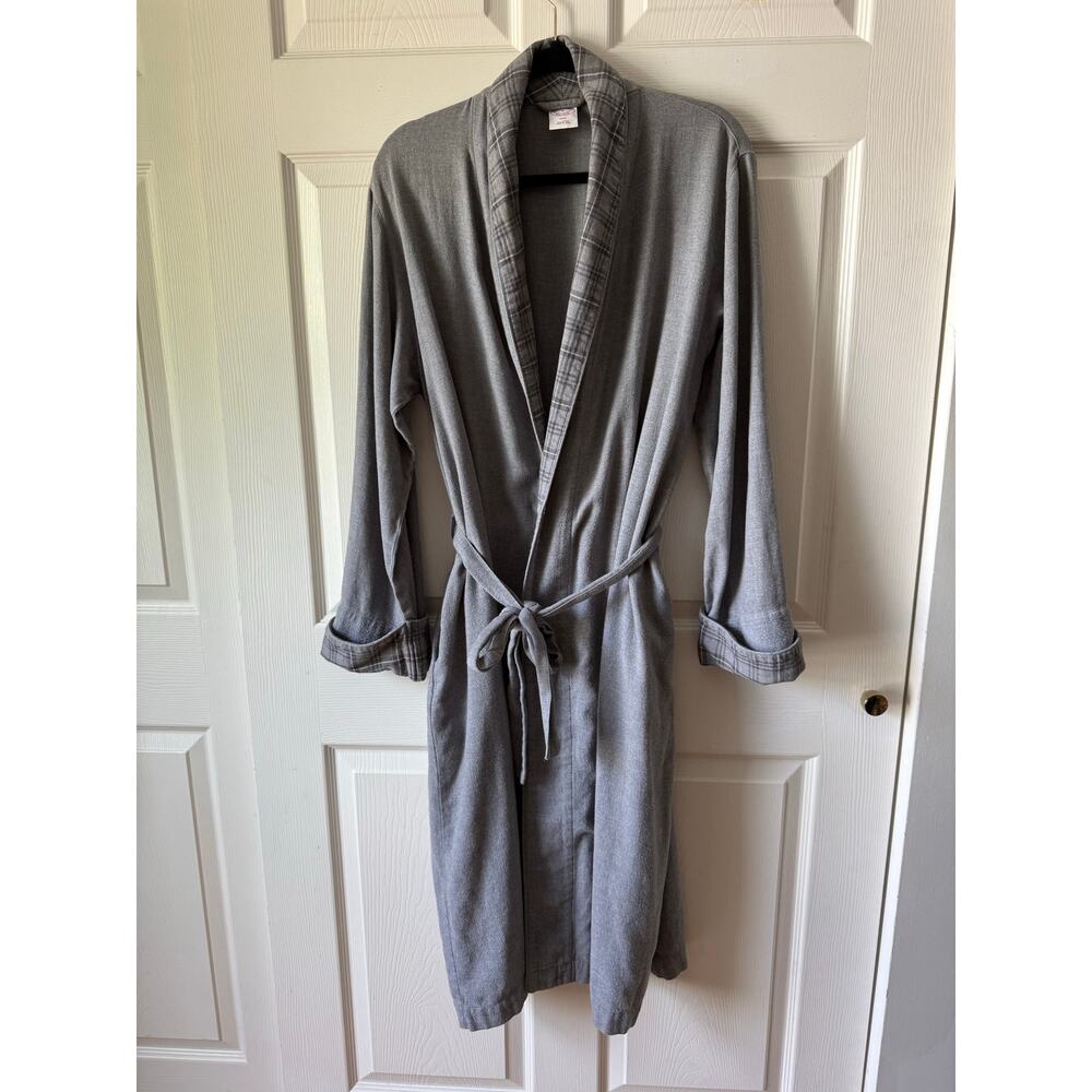 Brooks Brothers Gray Herringbone 100% Cotton‎ Flannel Bath Robe Women’s Medium